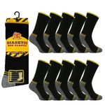 12 PAIRS Mens Diabetic Work Socks Heavy Duty with Reinforced Heels & Toes Rich Cotton Industrial Socks, Moisture Wicking, Breathable Boot Socks - Superior Cushion & Eco Friendly - Size 6-11