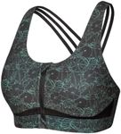 Yvette Strappy Zip Front Sports Bra High Impact Workout Bra for Running Spinning Dancing Women, Green Printed, 5X-Large Plus