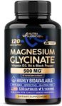 Magnesium Glycinate 500 mg - Chelated Supplement - with Vitamin B6 & D3 - High Absorption 98% - Support for Sleep, Muscle & Heart Health - Made in USA, Lab Tested & Non-GMO - 120 Capsules