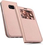 kwmobile Flip Case Compatible with Samsung Galaxy S7 - PU Leather Book Style Wallet Cover with Window - Rose Gold