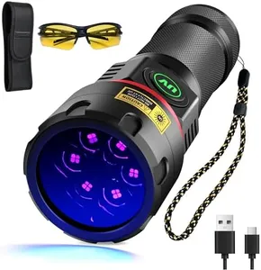 DARKBEAM UV Flashlight 365nm Black Light, 6xLED Quad-core Rechargeable Powerful Blacklight 80W Woods lamp, Ultraviolet Lights for Rock, Blood Tracking, Pet Urine, Uranium Glass, Scorpion, Resin Curing