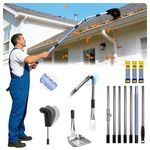 13ft Gutter Cleaning Tools from Ground, 3-in-1 Gutter Cleaner Pole with Replaceable Brush Shovel Scraper,No Ladder Needed, 180° Adjustable Angle for Leaves & Debris Cleaning with Grip Tapes-Black