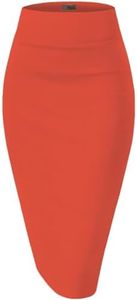 Hybrid & Company Women's Premium Nylon Ponte Stretch High Waist Pencil Suit Skirt Below Knee KSK45002X 1073T NW Orange 2X