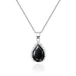 Linawe Black Crystal Silver Chain Pendant Necklace for Women Trendy, Imitation Diamond Cubic Zirconia Birthstone Rhinestone Teardrop Boho Necklace, Costume Jewelry Preppy