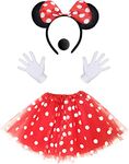 iZoeL Minnie Mouse Costume Kit incl. Red Tutu Skirt 4 Layers, Minnie Mouse Ear Headband, 2 White Gloves, 1 Black Nose - Halloween Costumes for Girls Carnival Fancy Dress for Women