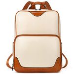 BROMEN Leather Laptop Backpack for Women College Casual Backpack Travel Bag Beige