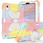 YINLAI Case for iPad Mini 7 2024/iPad Mini 6 Generation 2021 Camo Two Layer Bumper Shockproof Butterfly Stand Protective Full Body Kid Cover Case for iPad Mini 7th/6th 8.3 Inch, Colorful Rose Gold