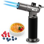 Cadrim Kitchen Blow Torch 1300°C Dual Flame Adjustable Refillable Butane Chef Tool Cooking Blowtorch Lighter Mini Adjustable Flame with Lock BBQ Baking Creme Brulee Crafts Soldering (Gas Not Included)