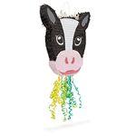 BLUE PANDA Pull String Cow Pinata for Farm Birthday Party Decorations, Girls and Boys Baby Shower Supplies (Small, 16.5 x 13 x 3 In)