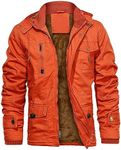 CHEXPEL Men's Thick Winter Jackets with Hood Fleece Lining Cotton Military Jackets Work Jackets with Cargo Pockets, Orange-02, Large