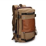 KAKA travel Laptop backpack,canvas rucksack duffel bag laptop weekender travel carry on bags for men,mens canvas rucksack laptop backpack fit 15.6'' Notebook with hidden shoulder strap (khaki)