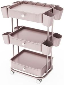 3 Tier Drawer Beauty Cart with 12 Movable Storage Organizer, Thickened ABS & 360° Wheels for Salon Station for Hair Stylist, Beauty Salon, Spa Massage Parlor, Makeup Organizer and More - Pink