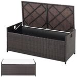 GiantexUK 128L Garden Storage Box, Weatherproof Rattan Deck Box with Seat Cushion, Zippered Liner & Handles, Outdoor Sit On Utility Chest Container for Patio Pillows Tools Toys