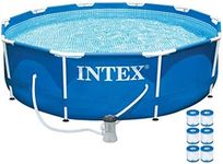 Intex 4 Person Metal Frame Outdoor Above Ground Pool Set with Drain Plug, Filter Pump, and 6 Type H Replacement Filter Cartridges, Blue