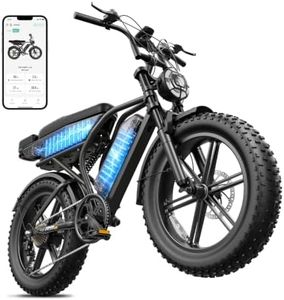 TST Electric Bike for Adults, 1500W Peak Motor Ebike with 48V 15Ah Dual Battery, 120 Miles Range New Upgrade Electric Bike, 20" Fat Tire E Bike with Rear Seat, 7 Speeds Black