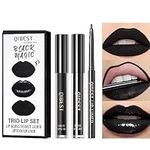 KARLOR 3 PCs Liquid Black lipsticks Set, 1 matt black lipstick & 1 Moisturizing black Lipgloss & 1 black Lipliner pencil waterproof long -lasting creamy lipstick lipliner lipgloss Kit (12#)