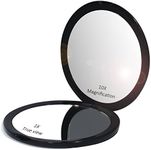 Makeup Pocket Mirror with 10x Magnification Glass Plus Plain Mirror (Black)