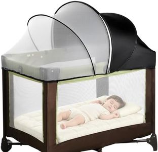 Pack N Play Tent Cover - Half-Blackout Mosquito Net for Crib & Playpen, Baby Bassinet Cover for Cats with 2-Way Zipper, Sun-Blocking Bug Net for Travel Crib (Black-Large)