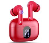 Wireless Earbuds, Bluetooth 5.3 Headphones In Ear with 4 ENC Noise Cancelling Mic, LED Display New Bluetooth Earbuds Mini Deep Bass Stereo Sound, 36H Playtime, Wireless Earphones IP7 Waterproof, Red