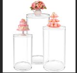 AIMOMENT Cylinder Pedestal Stands 3pcs, Clear Round Cylinder Stands for Party Decor, Wedding, Birthdays, Baby Showers, Art Event Pillar for Cake, Dessert & Flower Table Display