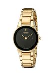 Citizen Stainless Steel Analog Black Dial Women Watch-Ga1052-55E, Gold Band