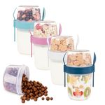 EYNEL 4 Pack On The Go 37 oz Breakfast Cups with Lids and Spoon, Reusable Cereal Yogurt Cup with Topping Plastic Overnight Oats Container for Granola Oatmeal (37 oz- 4 Pack)