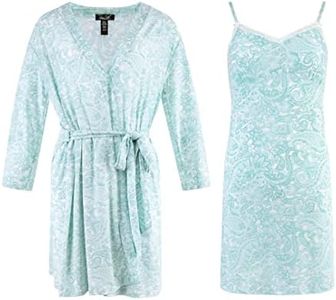2 Piece Robe and Chemise Travel Sleep Set, Aqua, Large