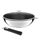 Cuisinox C62200WX13W54 Malice Wok 28 cm Coated Stainless Steel with Lid and Black Handle