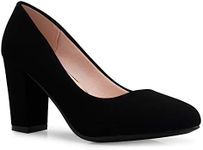 Olivia K Women's Classic Round-Toe Platform Pumps High Block Heel - Adorable, Comfortable, Black Nubuck*, 7.5