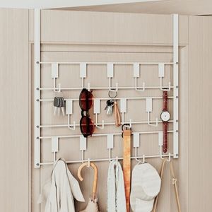 PAPAGIFTREE Over The Door Hooks for Hanging, 14 Hooks Over Door Coat Hanger, Coat Clothing Rack and Towel Rack for Bathroom Organizer, Door Hanger Organizer Kitchen, Bathroom Towel Storage Decor White