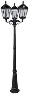 Gama Sonic Royal Bulb Solar Lamp Post Light Kit, 89 inch Tall, Outdoor Triple Head Black Cast Aluminum, Rain Water Glass Light Pole, Warm White 2700K 98B50003 (Upgraded Panel)