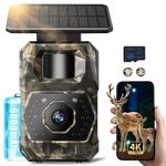 MAXDONE Wildlife Camera WiFi Bluetooth - 4K 64MP Solar Trail Camera with Night Vision Motion Activated, 0.1s Trigger Garden Cameras Built-in 6000mAh Battery Rechargeable, Waterproof IP66, 32GB SD Card
