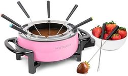 Nostalgia 12-Cup Electric Fondue Pot Set for Cheese & Chocolate - 8 Color-Coded Forks, Temperature Control - Stainless Steel Kitchen Gadgets and Appliances for Hors d'Oeuvres and More - Pink