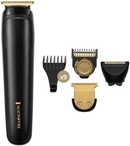 Remington T-Series Beard Trimmer and Hair Clipper Kit for Men (38mm T-Blade for Professional Cutting, Foil Shaver, Adjustable Comb, 9 Comb Attachments, Waterproof, Cordless, 5-Hour Runtime) MB7050