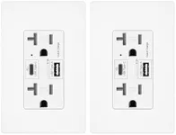 Micmi USB C + A Outlet PD 65W GaN + Power Delivery Receptacle 6.5A, Electric in-Wall Charger, 125 Volt Tamper-Resistant for USB-C Cellphone W/Wallplate UL Listed (2Pack, White, 20Amp 65W USB C+A)