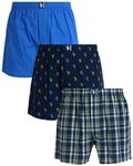 U.S. Polo Assn. Men's Underwear – Woven Boxers with Functional Fly (3 Pack), Green Plaid/Nebulous Blue/Medeival Blue, M