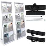 Outus 2 Pcs Mesh Literature Brochure Holder with 8 Pocket Portable Magazine Display Roll up Magazine Rack Lightweight Floor Standing Catalog Office Brochure Display Stand for Business Trade Shows