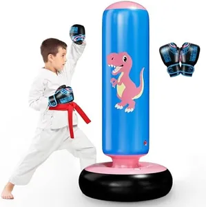 QPAU Inflatable Punching Bag, 48 Inch Stable Inflatable Boxing Bag for 3-6 Kids,Dinosaur Toy & Gifts for Boys and Girls, Kids Boxing Set for Practicing Karate, Taekwondo (Dinosaur Pink)