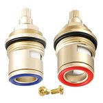 Winskybath Bath Tap Cartridge Valve 2PCS Pair 3/4 Ceramic Disc Cartridge Replacement Hot and Cold Inner Faucet Valve Quarter Turn Brass Cartridge 53MM 20 Teeth