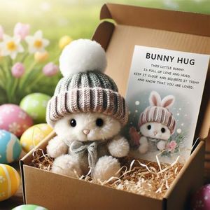 Hulezt Handmade Mini Bunny Hug Cute Easter Gift, 2026 New Soft Plush Rabbit Mini Bunny Hugs in Box with Card, Easter Basket Bunny Stuffer Women Men for Birthday, Mother's Day, Valentine's Day (Gray)