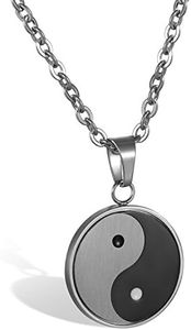 JewelryWe Vintage Yin Yang Pendant Necklace Stainless Steel Necklaces Bagua Pendant Men Jewelry with Chain, for Xmas Christmas