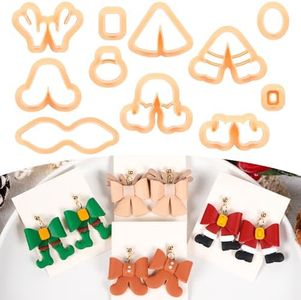 Christmas Bow Polymer Clay Cutters - 11 Pcs Deer Christmas Gnome Clay Cutters for Earrings Jewelry Funny Xmas