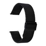 BERNY Stainless Steel Mesh Watch Band for Mens Women Quick Release Adjustable Watch Straps Thick Heavy Duty Metal Bracelet with Safty Clasp Black 24mm