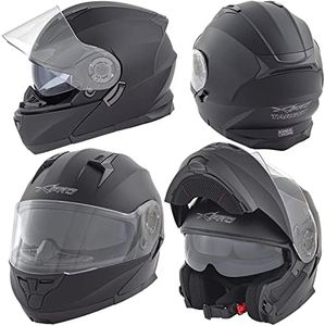 Motorbike Flip Up Modular Helmet Motorcycle Sun Visor Jet Matt Black S