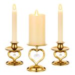 Unity Candle Holders for Wedding Ceremony Set - Romadedi Heart Candle Stand Gold Metal for Pillar Candlestick Unity Bride Candles Centerpiece Deocr Reception and Ceremony Deocration Gift