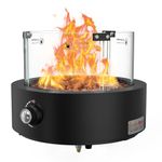 Onlyfire Tabletop Gas Fire Pit, Outdoor Gas Patio Heater with Lava Rocks & Glass Wind Guard, 6,74 kW Propane Fire Pit for Patio, Backyard and Garden, Bottom Mounted, Rounded