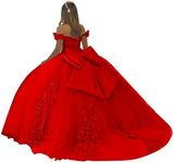 Wcyzvc Red Quinceanera Dresses 2024 Off Shoulder Lace Appliques Ball Gown with Bow Beaded Long Teen Pageant Dresses for Vestido de 15 años Size 0