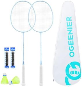 OGEENIER Badminton Rackets Set of 2, Lightweight Badminton Racquet Set for Backyards and Outdoor Games, Includes 2 Nylon Birdies, 2 Badminton Grips, 1 Carrying Bag