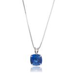 Amazon Collection 14k White Gold Cushion Checkerboard Cut Created Blue Sapphire Pendant Necklace (8mm), 18"