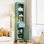 Merax Tall Slim Storgae Cabinet Linen Tower with Drawer and Door, Freestanding Cupboard for Home, Kitchen or Living Room, Adjustable Shelf, Green